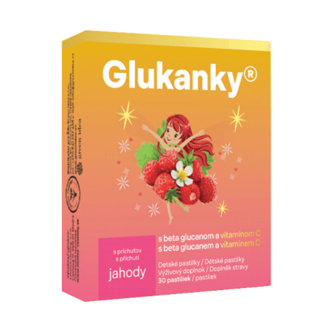 Liečive rastliny Glukanky - dětské pastilky s příchutí jahody 30 ks - dárek